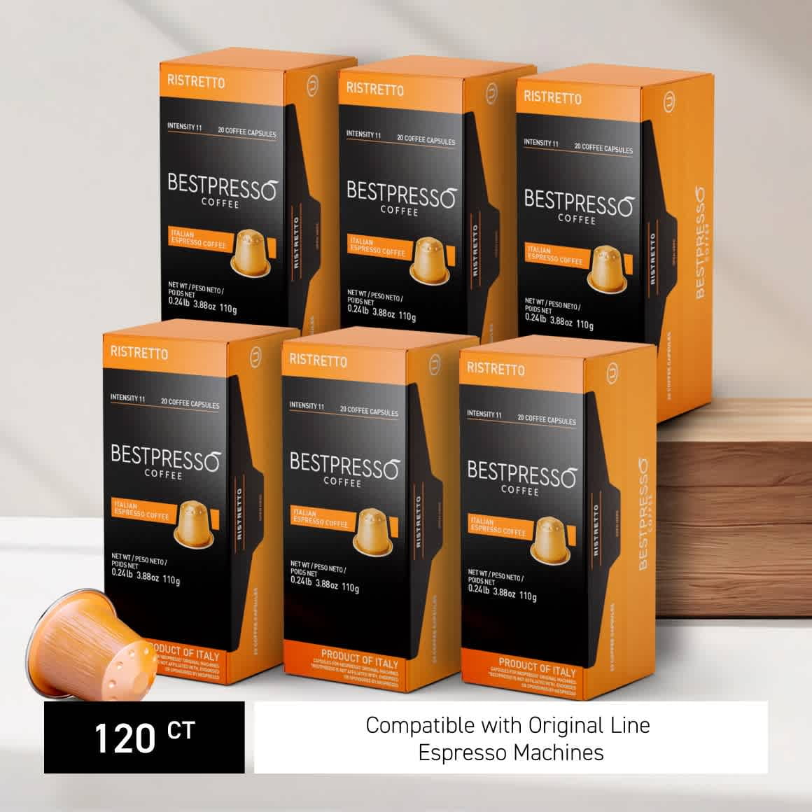 Bestpresso Coffee for Nespresso OriginalLine Machine 120 pods Certified Genuine Espresso Arabica Blend Light Walmart