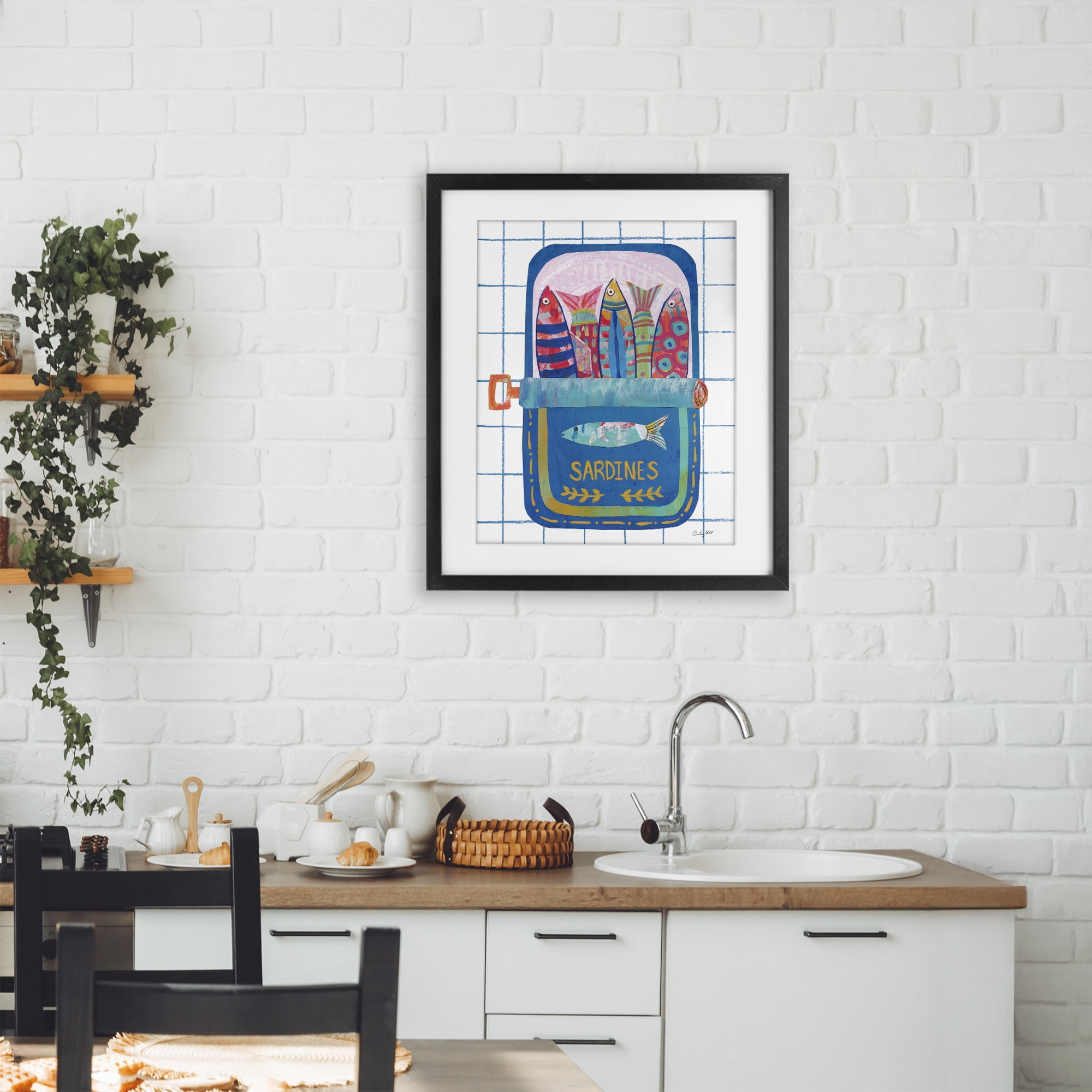 Stupell Industries Silly Sardines Blue Tin Black Framed Print Under Glass, design by Courtney Prahl