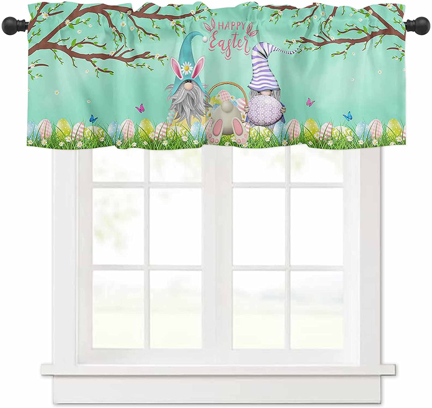 Easter Day Day Valance for Window - Easter Eggs and Gnomes Window ...