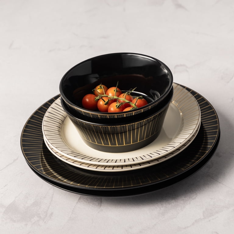 Thyme&Table, Maison 12-Piece Ceramic Dinnerware Set, Black & Cream