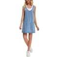 thumbnail image 2 of INSPIRE CHIC Women's Dress Denim Overalls Loose Casual Sleeveless Pinafore Mini Dresses 2XL Sky Blue, 2 of 6