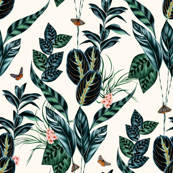 ohpopsi Spirit Indigo Tropical Foliage Wallpaper, 19.7-in by 33-ft, 54.18 sq. ft.