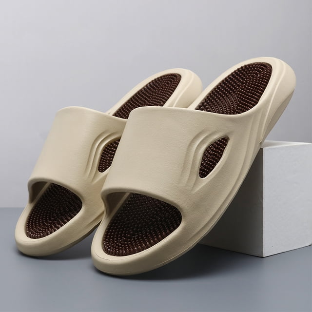 Zapatillas de baño para hombre con acupresión y masaje para interiores y exteriores (Caqui 44-45)