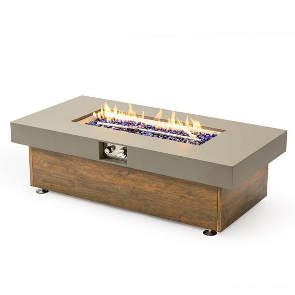 YIYADO 48-Inch Propane Fire Pit, Outdoor Gas Fire Pit Table for Patio, Backyard, Wood Grain Iron Rectangular Heater, 50,000 BTU Outdoor Modern Patio Fire Pit