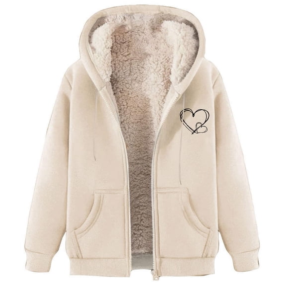 Full Zipper Sherpa Hoodie Women Thick Fleece Lined Warm Winter Cozy Fashion Graphic Solid Jacket with Pockets