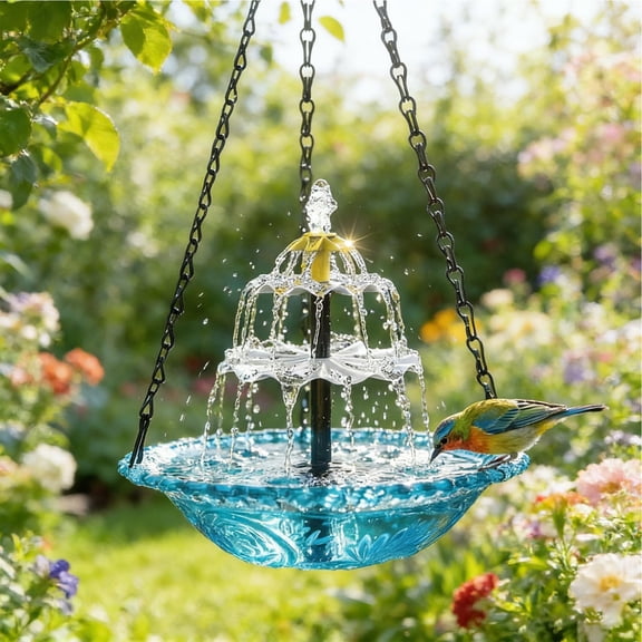 Solar Hanging Bird Bath Fountain – Decorative Outdoor Water Feature with Solar Powered Pump, Garden Patio Hanging Accent for Bird Friendly Daily Outdoor Use