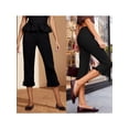 thumbnail image 2 of Pantalones capri para mujer, cintura elástica, largo 3/4, lisos/de lunares, cortos, para uso diario informal., 2 of 9