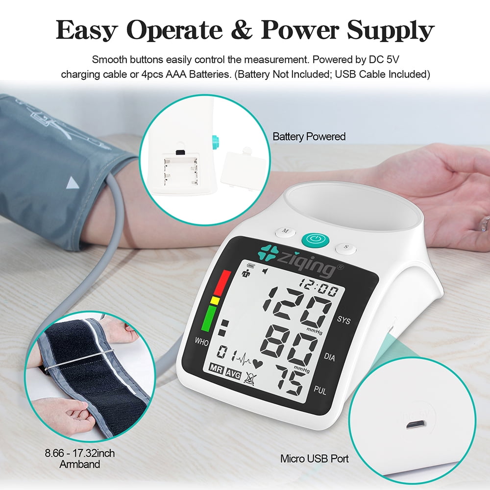 ZIQING Automatic Digital Upper Arm Blood Pressure Monitor with Large LED Display & Adjustable Extra Large Cuff