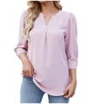 thumbnail image 2 of Wiyuqeen Women's Notch V Neck Blouses Solid Color Pleated 3/4 Sleeve Shirts Dressy Casual Basic Business Tops Soft Flowy Relaxed Tunics, 2 of 8