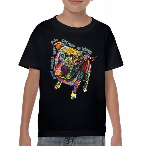 Tee Hunt Dean Russo Pit Bull Youth T-Shirt Dog Paw Some Angels Have Fur Kids