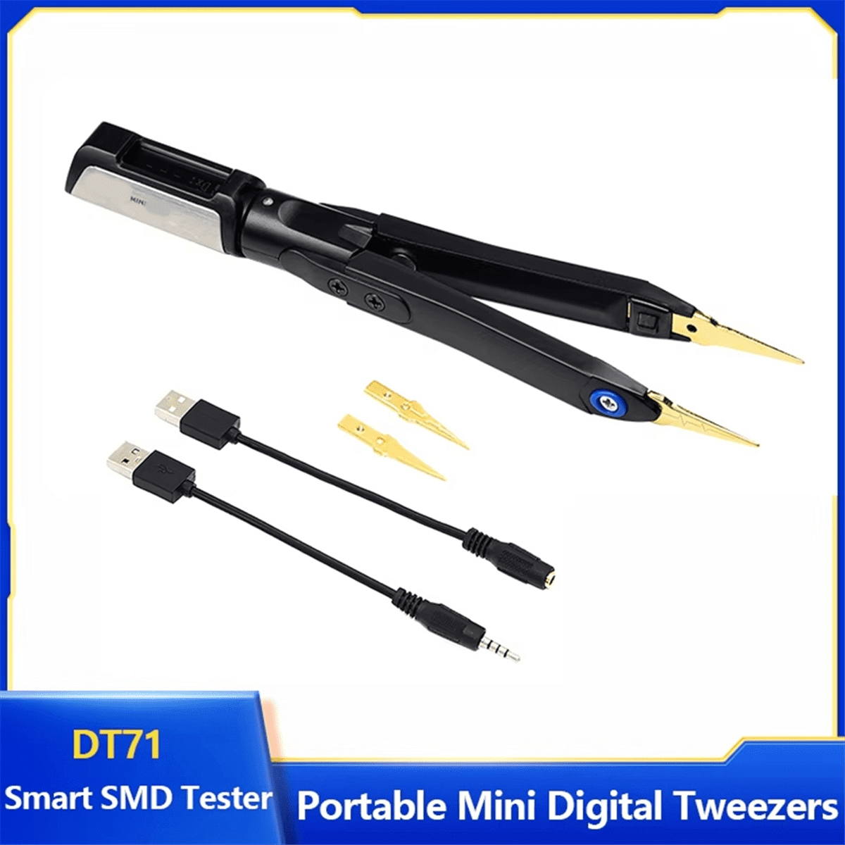 DT71 Intelligent Digital Tweezers Mini SMD Tester LCR Meter Diode Resistor 10KHz Signal Generator Auto Scan OLED Display