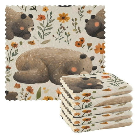 

6 Pieces of Kitchen Towels 11x11Inch Kitchen Dish Cloths Kitchen Dish Towels Reuseable Cleaning Cloths Gray Sleeping Bear
