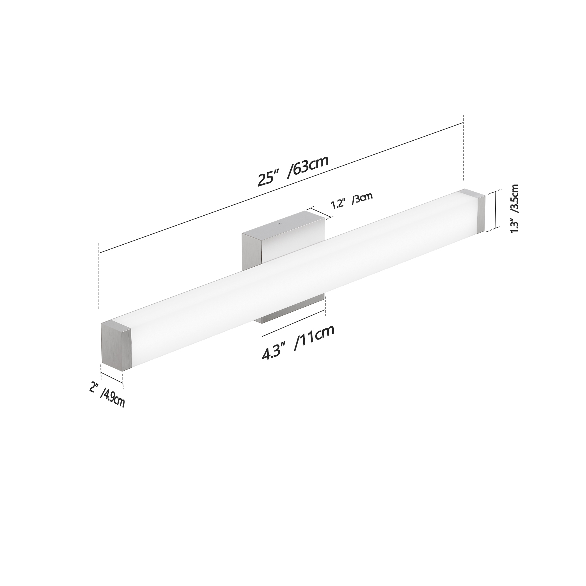 Leumius 25" Bathroom Vanity Light, Over Mirror Bathroom Vanity Light for Mirror Shower Bathroom Hallway Porch Chrome