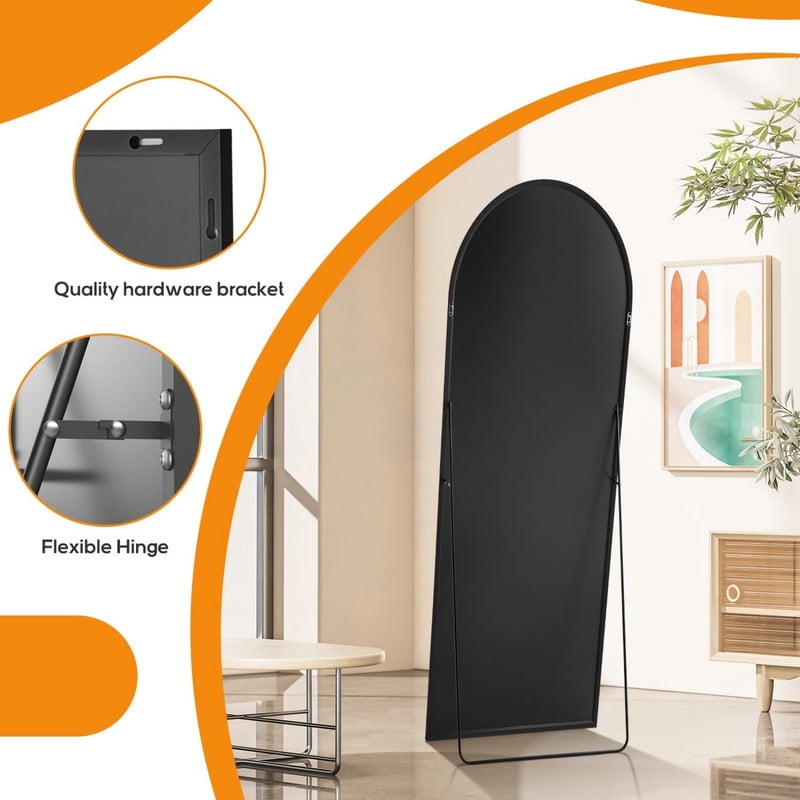 Gleamira 64"x21" Arch Full Length Mirror Wall Hanging or Floor Mirror with Aluminum Alloy Frame, Black