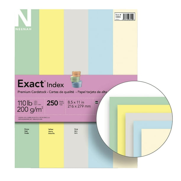 Exact Index Cardstock, 81/2 x 11 Inches, 110 lb, Assorted Colors, 250