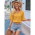 thumbnail image 6 of Womens Blouses Chiffon Hollow Out Short Sleeve V Neck Business Casual Tops Summer Cute Shirt Yellow S, 6 of 8