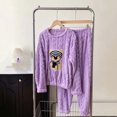 thumbnail image 2 of Lounge Sets for Women Winter Warm Plush Pajama Set Cute Bear Print Long Sleeve Top and Cozy Pants Soft Comfortable Sleepwear Purple, 2 of 5