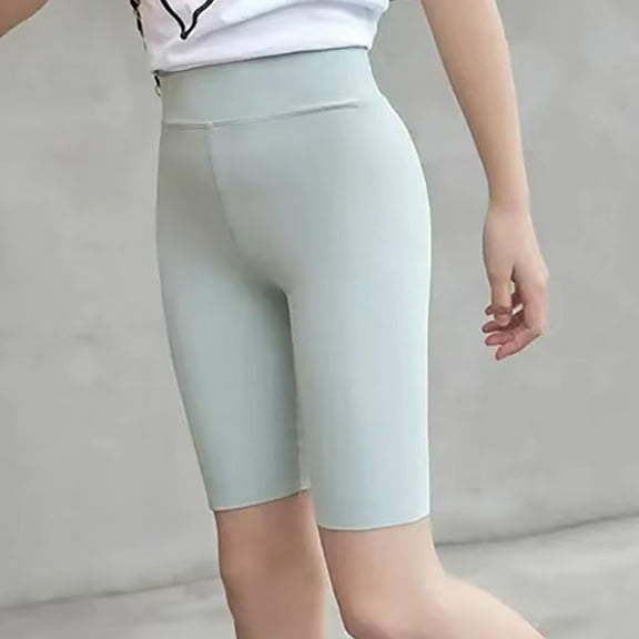 XIMIN Girls High Waist Biker Shorts Dance Yoga Volleyball Shorts Breathable Under Dress Workout Running Athletic Soft Spandex Activewear (9-10 Years, Green)