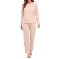 thumbnail image 3 of MOSHU Womens Pajama Sets Two Piece Thermal Underwear for Women Crew Neck Long Sleeve Tops and Leggings Lounge Sets, 3 of 12