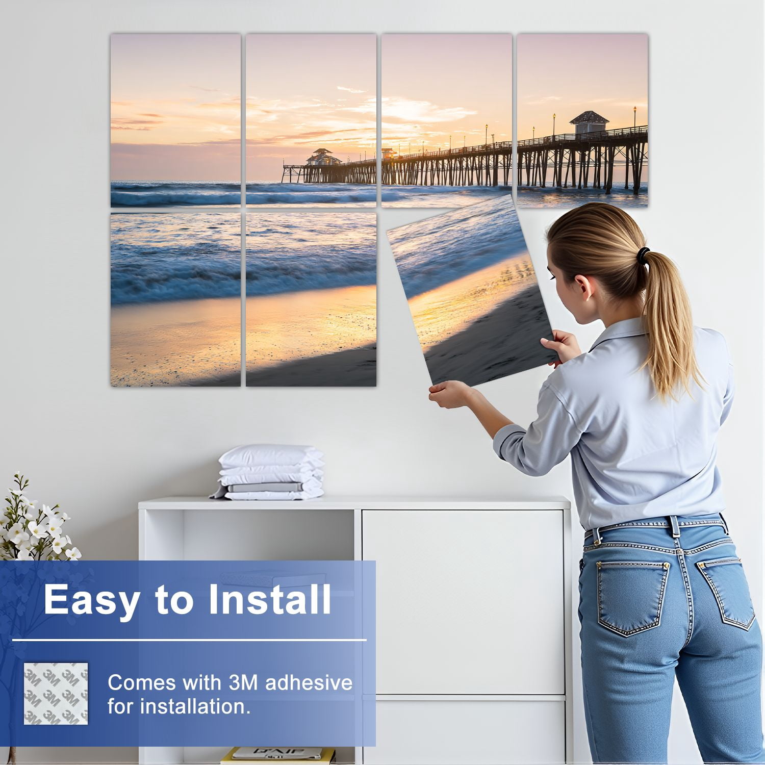 8 Pack Art Acoustic Panels Sound Absorbing Gorgeous Beach Sunset Decorative Soundproof Wall Panels Self Adhesive for Nursery Game Room Bedroom 48"x32"