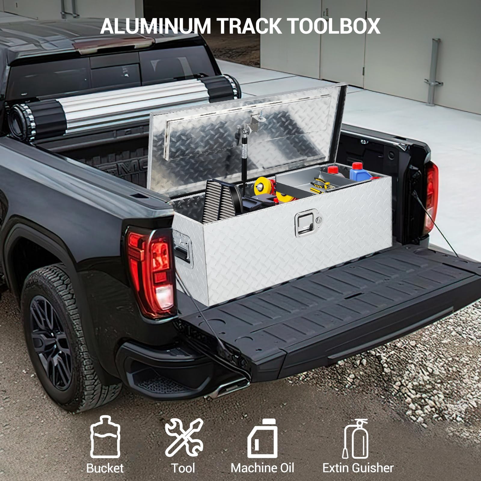 DSstyles 30 Inch Aluminum Truck Tool Box, Truck Bed Storage Box with Security Lock and Wider Handles, Heavy Duty Waterproof Tool Box Organizer Chest for Pick Up Truck Rv Trailer - Silver