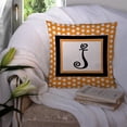 thumbnail image 3 of Letter J Initial Monogram - Orange Polkadots Fabric Decorative Pillow, 3 of 4