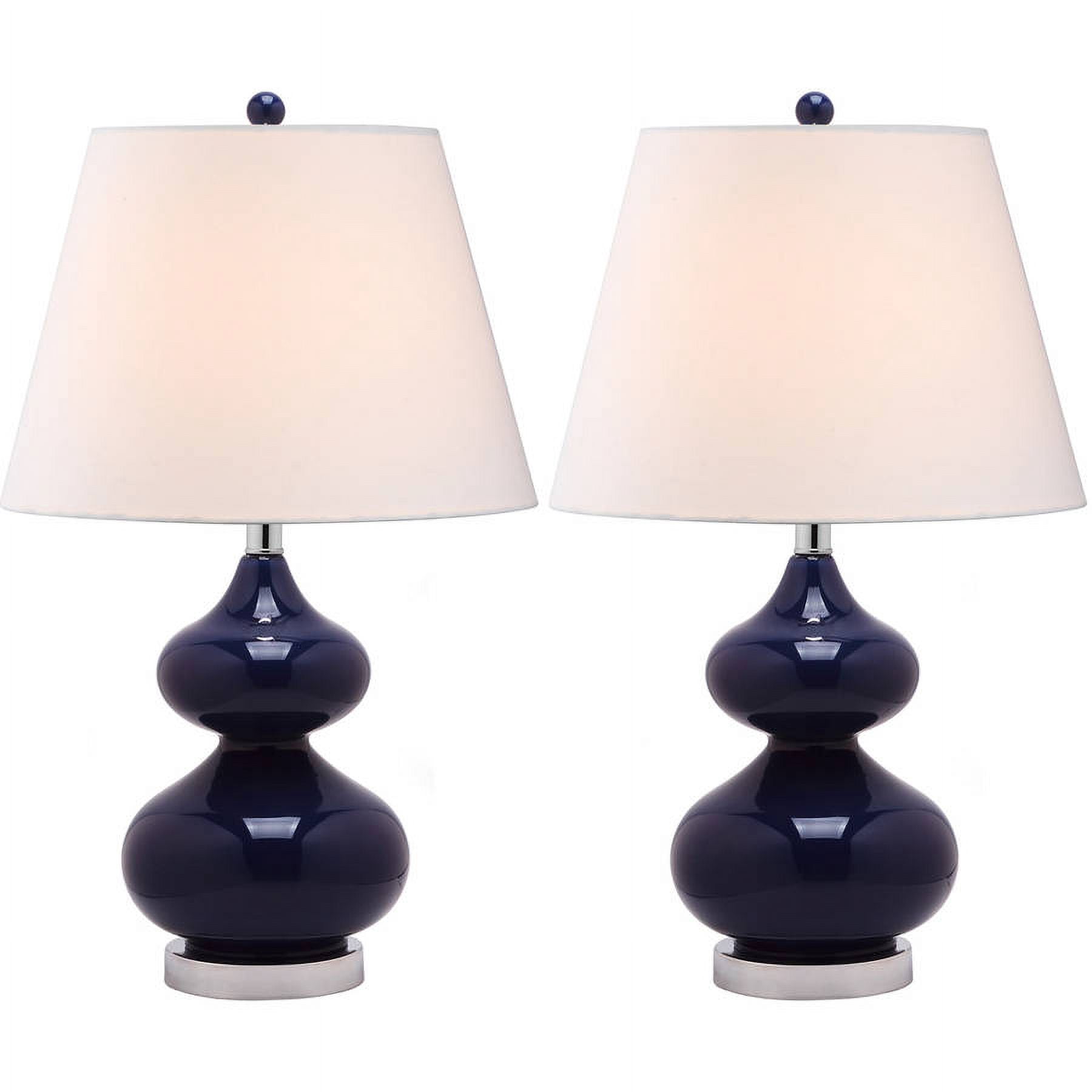 SAFAVIEH Eva 24 in. Navy Glass Table Lamp with Off-White Cotton Shade, Set of 2