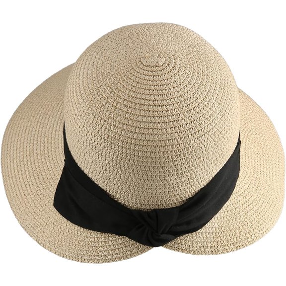 Derest Womens Straw Sun Hat Wide Brim Foldable Panama Roll up Cap Fedora Beach Sun Hat UPF50