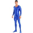 thumbnail image 5 of YIZYIF Mens Shiny One Piece Sports Bodysuit Full Body Workout Tights Long Sleeve Elastic Jumpsuit Blue XL, 5 of 7
