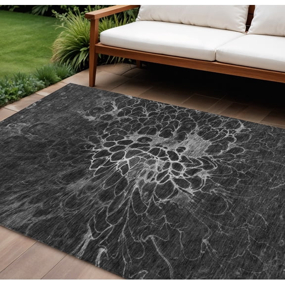HomeRoots 580073 8 x 10 ft. Abstract Washable Indoor & Outdoor Rectangle Area Rug, Charcoal, Gray & Silver