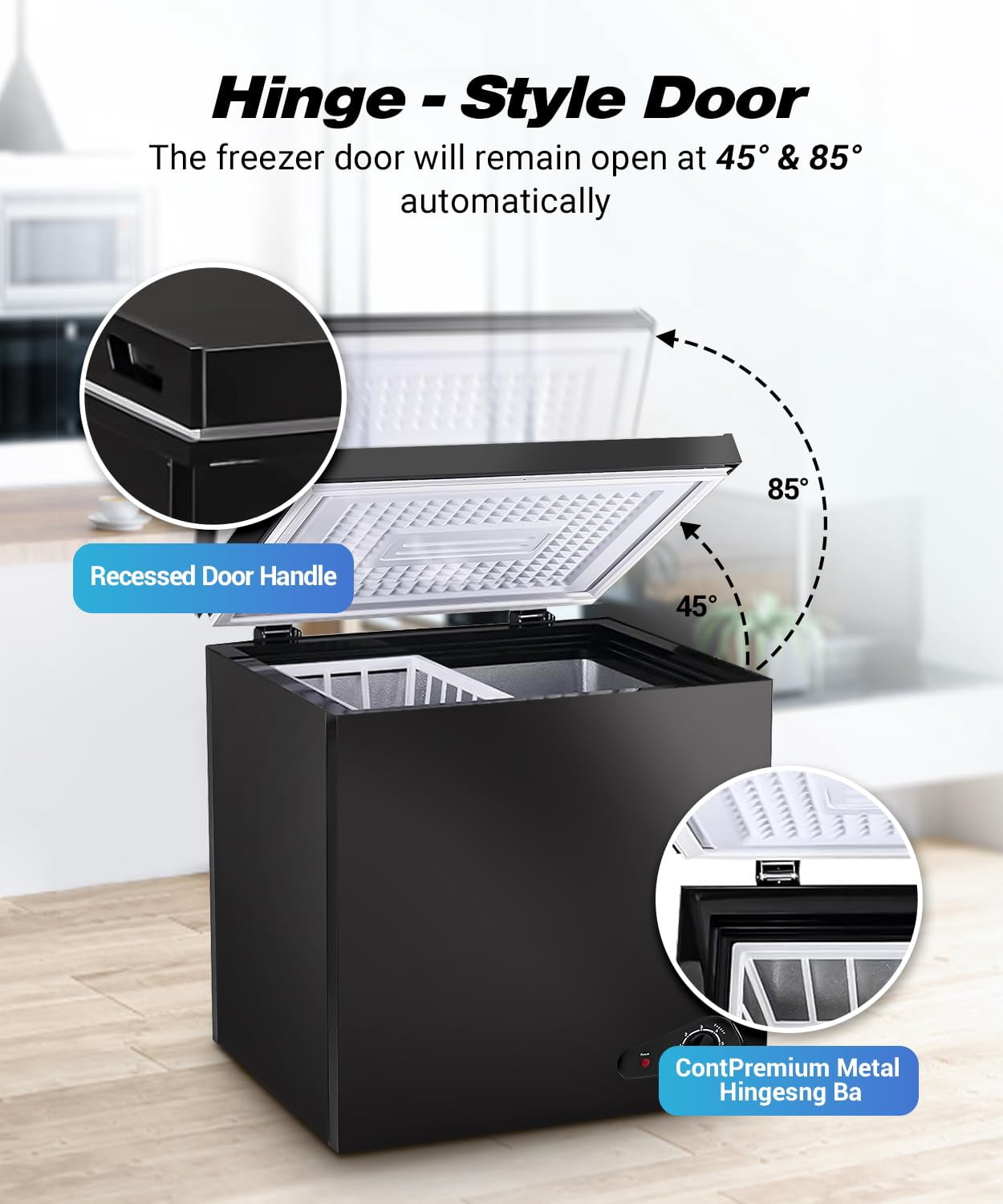 5.0 Cu.Ft Mini Chest Freezer, 2 Removable Baskets, 6 Level Adjustable Thermostat Front Defrost Drain, Quiet R600a Compressor for Dorm Home, Black