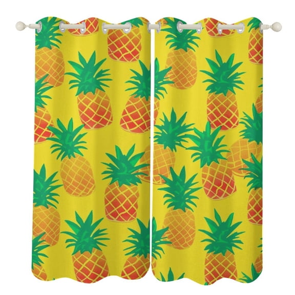 Lunarable Pineapple Curtains Aesthetic Envrionmental Friendly Picture, Living Room Bedroom Window Drapes 2 Panel Set