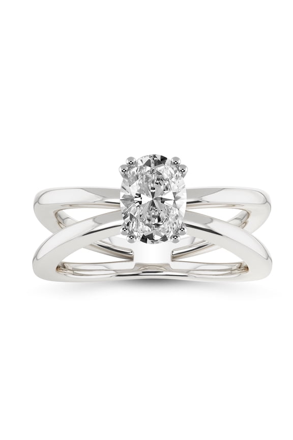 IGI Certified 5 Carat Oval Shape Lab Grown Diamond Engagement Ring | 14K White Gold | Stella Criss Cross Solitaire Lab Diamond Ring | FG-VS1-VS2 Quality Friendly Diamonds