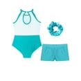 thumbnail image 4 of HULIJA Kids Girls Sleeveless Sparkly Dance Outfit Ballet Leotard with Shorts Hair Tie Set for Blue Green 16, 4 of 5
