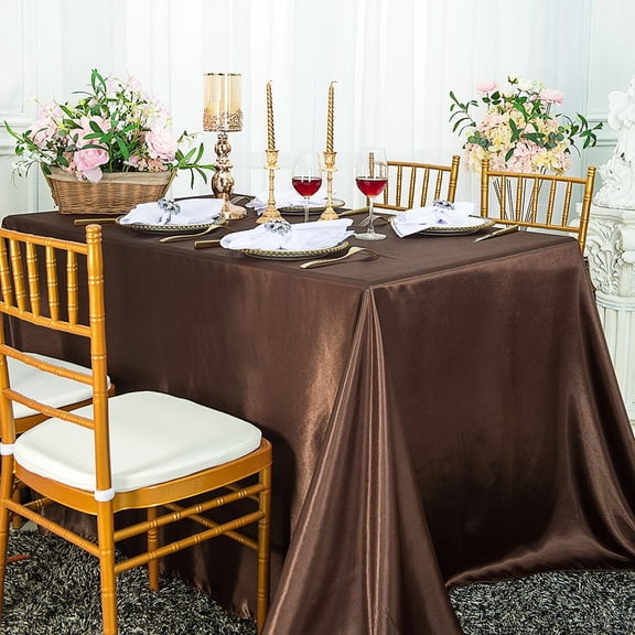 Wedding Linens Inc. 90" x 156" Satin Rectangular Table Cover Tablecloth - Chocolate