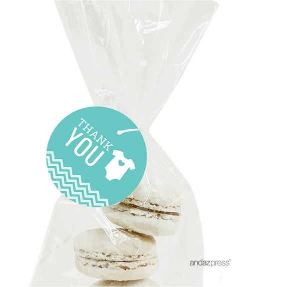 Thank You Diamond Blue Chevron Baby Shower Round Circle Gift Tags, 24-Pack