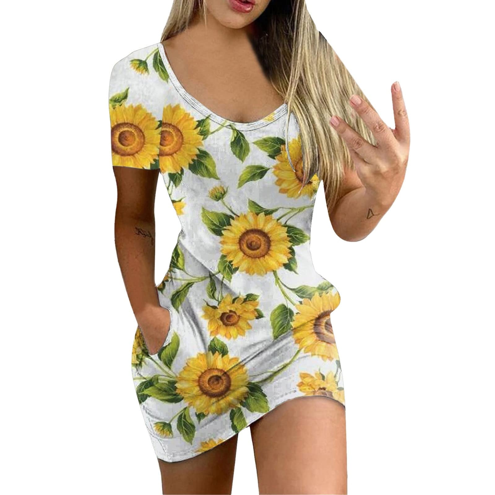 Red Dress White Dress Womens Short Sleeves Fashion Gradient Flowers Printed  Waist Sundress V-Neck Mini Dress Cocktail Dresses Long Dresses for Women  Clearance 2023 Yellow,M - Walmart.com