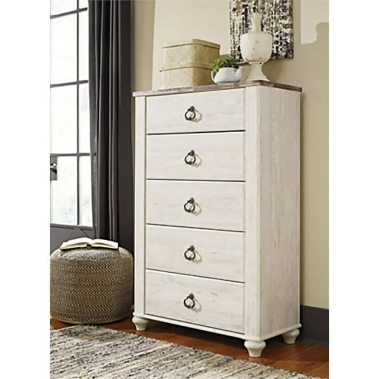 Ashley furniture ホワイト タンス 5段 Ashley Furniture Willowton 5 Drawer Bedroom Dresser in White