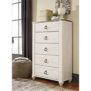 Ashley Furniture Willowton Wood 5 Drawer Chest in White Finish