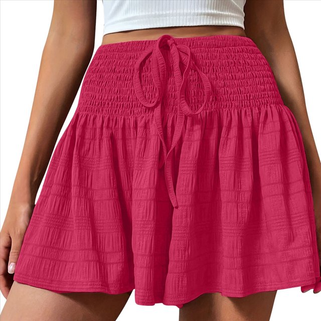 Pantalones Cortos de para Mujer, de Cintura Alta, con Pierna , Cómodos y Elásticos para Playa y Verano. Rosa Roja XXL
