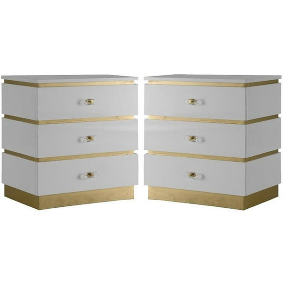 Home Square Esme Accent Table in White Lacquer & Gold - Set of 2