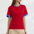 thumbnail image 3 of Lixiuxyad Women's Casual Fashion Loose Pullover Solid Color Matching Color Round Neck Short Sleeved T Shirt Loose Fit,Red XL, 3 of 6