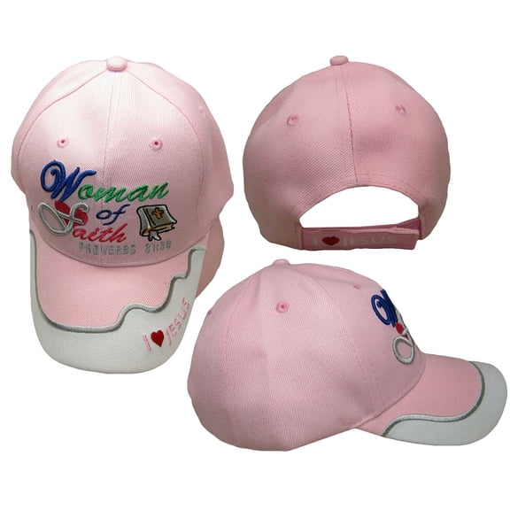 Woman of Faith Proverbs Christian Jesus Pink White Embroidered Cap CAP808 Hat