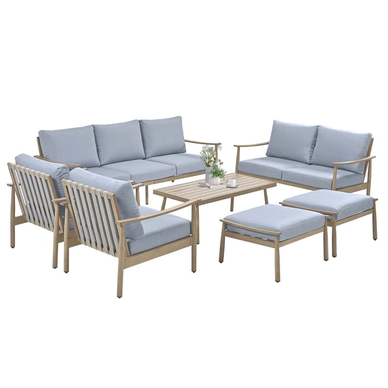 7 Piece Aluminum Patio Furniture Set, Outdoor Sectional Sofa with Ottomans and Coffee Table, Garden Conversation Set with Armchairs