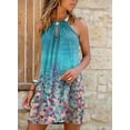 thumbnail image 1 of Nouvelle Robe Sans Manches pour Femmes Aguichant Col Licou Jupe Florale Imprimée Robe Courte Grande Taille Maxi Robe, 1 of 2