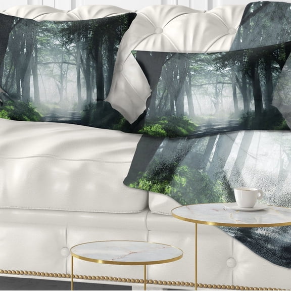 Designart Dense Rain Forest At Sunrise - Landscape Printed Throw Pillow - 12x20