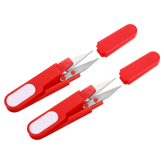 Tijeras de pesca Uxcell de acero inoxidable con borde serrado, mini cortadores de línea trenzada con cubierta de seguridad, paquete de 2 en rojo