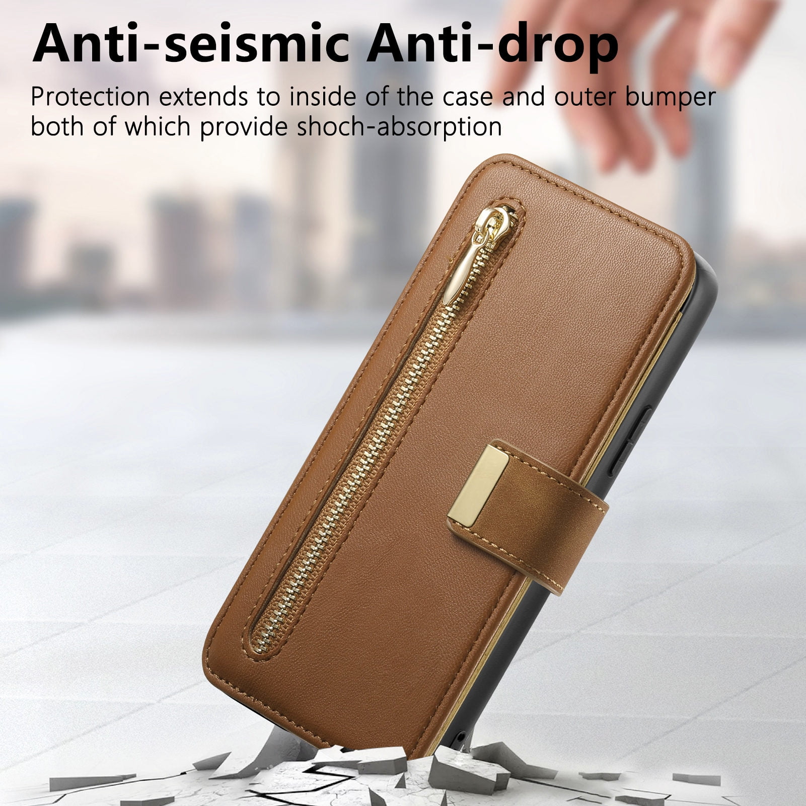 TECH CIRCLE for Galaxy S24 FE 2-in-1 Phone Case 6.7" 2024, Magnetic Back Cover with Removable Flip Wallet Case, with Card Slots/Ring Holder Grip, Compatible with MagSafe, PU Leather Case, Brown