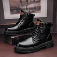 thumbnail image 4 of Botas altas de cuero para Hombre, botines de motocicleta a la moda, zapatos de invierno con cordones, 4 of 5