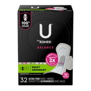 U by Kotex Balance Ultra Thin Pads with Wings, Heavy Absorbency, 32 Count
